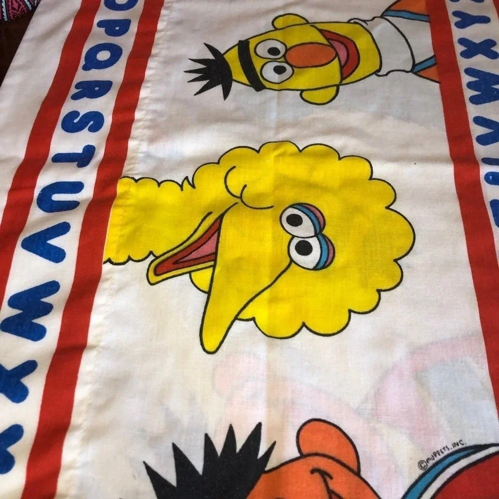 Vintage Sesame Street Pillowcase Muppets Big Bird Cookie Monster Bert Ernie ABC‎